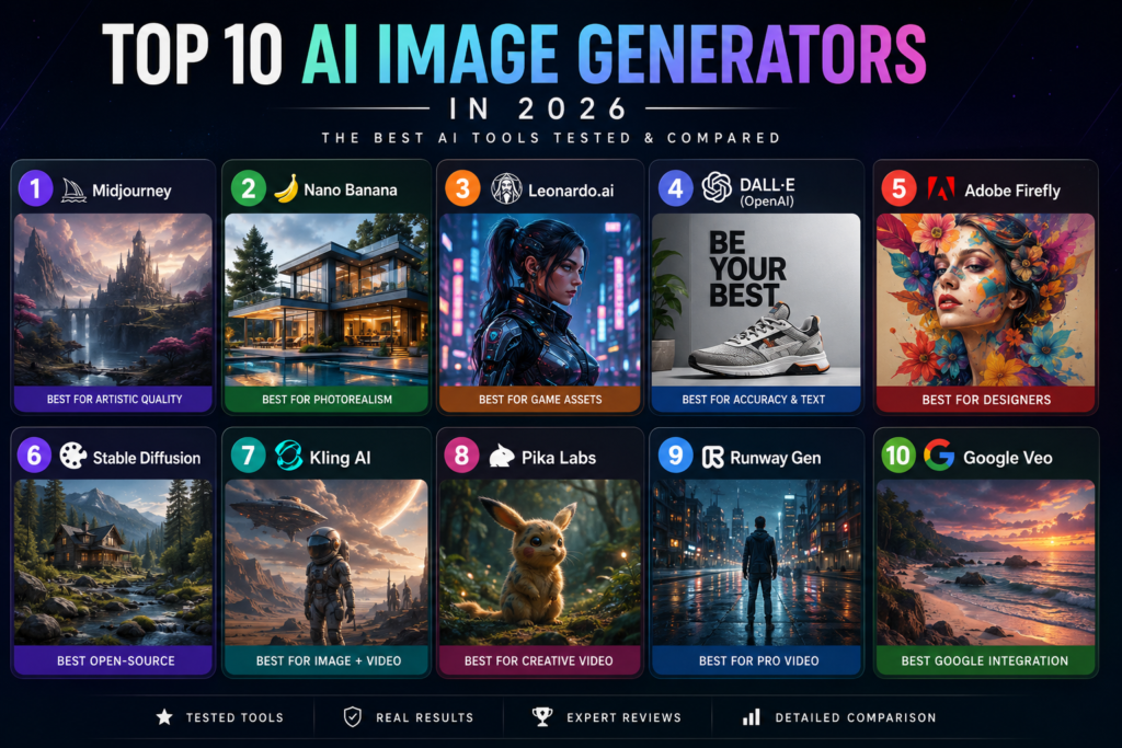 Best AI Image Generators in 2026 comparison featuring leading AI art tools