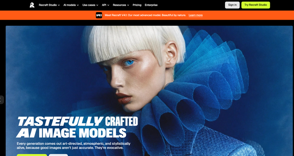 Recraft AI vector graphic generator homepage]