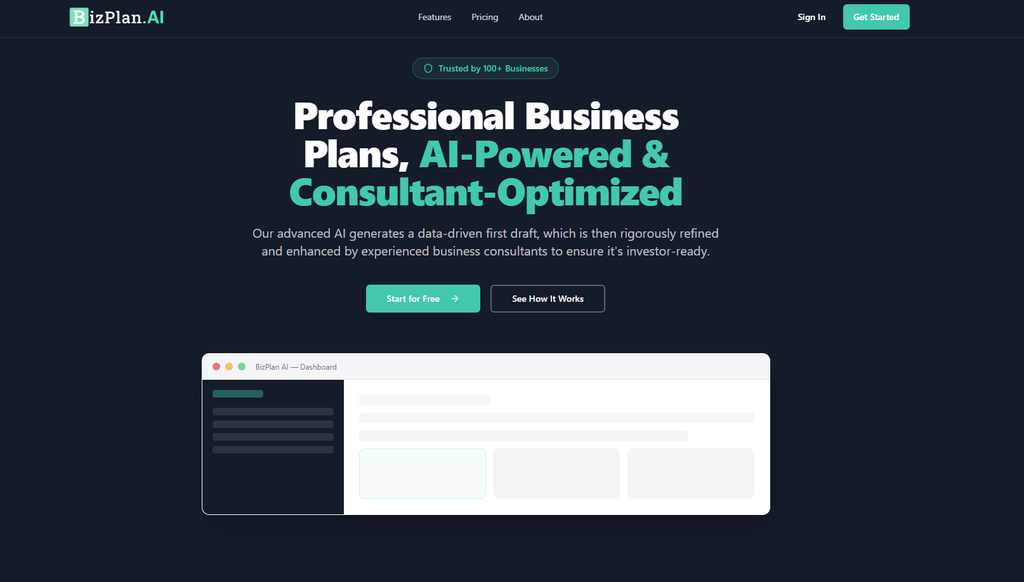 Best AI business plan software Bizplan AI interface showing step-by-step guidance]