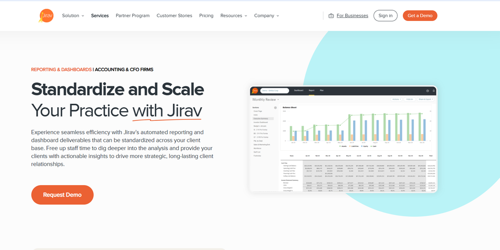 AI financial forecasting for startups Jirav interface]