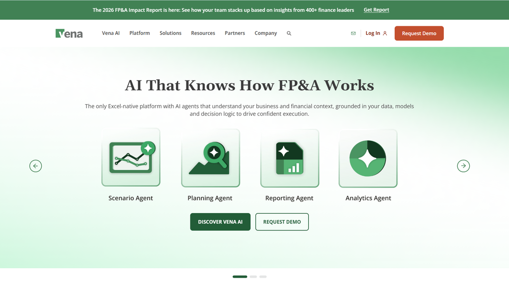 AI financial forecasting tool Vena Solutions Excel-based interface]